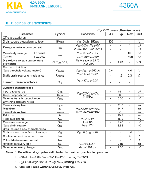 MOS管,KNX4360A,4.0A/600V